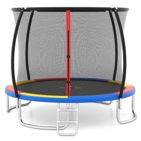 Trampolín Exterior con Escalera Trampolín de Jardín Redondo con Red de Seguridad Cubierta de Borde y Marco de Metal Ø305 cm Multicolor