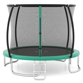 Trampolín Exterior con Escalera Trampolín de Jardín Redondo con Red de Seguridad Cubierta de Borde y Marco de Metal Ø305 cm Verde