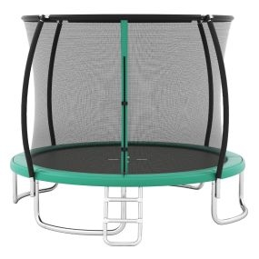 Cama Elástica de Exterior con Valla de Seguridad Escalera Patas Curvas Robustas para Niños Adultos 366 cm Verde