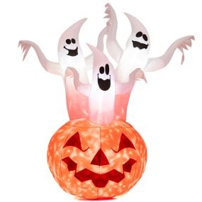Hinchable Tres Fantasmas de Halloween con Calabaza Decoración Inflable con Luces Led Integradas y Lámpara Giratoria