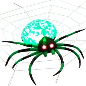 Araña Inflable de Halloween con Telaraña Araña Hinchable Aterradora con Luz LED Giratoria Decoración de Halloween