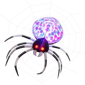 Araña de Halloween Inflable para Pared con Luces Multicolor y Compresor Decorativa Hinchable Horrible para Interior Exterior