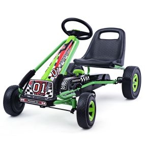 Go Kart Racing para Niños Coche de Pedal con Ruedas de Goma Embrague y Freno 98 x 59 x 61 cm Verde