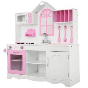Cocina de Juego para Niños con Accesorios de Utensilios de Cocina 109 x 32 x 106,5 cm Rosa y Blanco