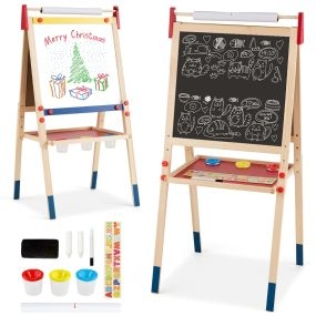 Caballete 3 en 1 Pizarra de Doble Cara Regulables Caballete para Dibujar de Madera Altura Ajustable para Niños 60 x 55 x 112,5-124,5 cm