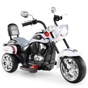 Moto en Estilo Chopper Moto Montable Alimentada a Batería con Música Marcha Adelante y Atrás Experiencia de Conducción Realística Blanco