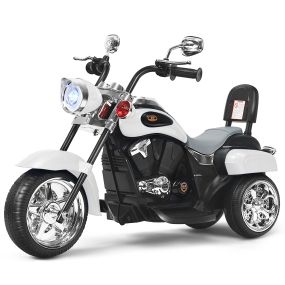 Moto en Estilo Chopper para Niños Moto Montable Alimentada a Batería con Marcha Adelante Conducción Realística Blanco