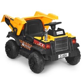Volquete Tractor de Batería para Niños Vehículo de Construcción con Cubo Eléctrico Mando 2,4 G Llave Inglesa Extra Amarillo