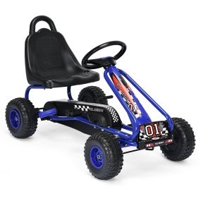 Go kart de Pedales para Niños con 4 Ruedas Antideslizantes Asiento Envolvente y Freno de Mano Azul 92 x 50 x 53 cm