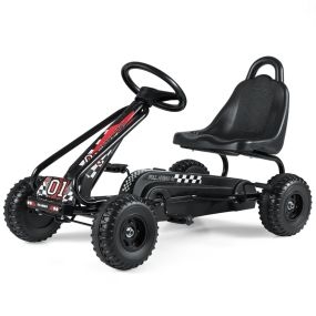 Go kart de Pedales para Niños con 4 Ruedas Antideslizantes Asiento Envolvente y Freno de Mano 92 x 50 x 53 cm Negro