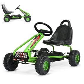 Kart Infantil a Pedales 4 Ruedas con Asiento Ajustable Freno de Mano y Ruedas Antideslizantes para Exterior Niños y Niñas Verde