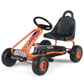 Go kart de Pedales para Niños con 4 Ruedas Antideslizantes Asiento Envolvente y Freno de Mano 92 x 50 x 53 cm Naranja