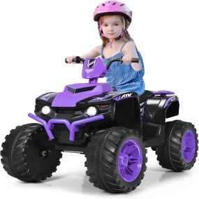 Cuatriciclo Eléctrico ATV para Niños Coche Montable de Batería Marcha Adelante Atrás Velocidad Alta Baja con Música Luces LED Púrpura