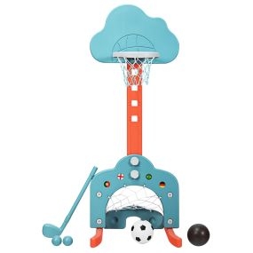 Canasta de Baloncesto 3 en 1 Ligera y Estable con Altura Regulable y Juego de Golf para Niños 56 x 50,5 x 149 cm Verde