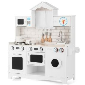 Juguete de Cocina Infantil de Madera con Lavadora Horno Microondas Fregadero Estufas Cocinita Juguete para Niños 3+ Años 78 x 29 x 93 cm