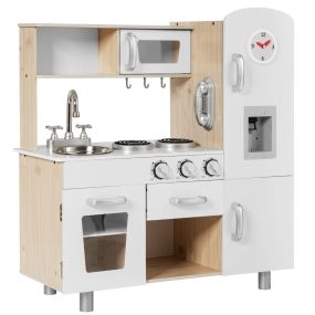 Cocina Juguete de Madera con Teléfono Placa de Cocción Nevera Microondas Fregadero Desmontable Dispensador de Agua Cocinita para Niños