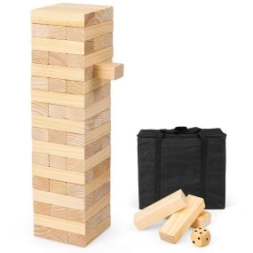 Set de Torre Gigante Juego Apilable 54 Bloques de Madera Pino con Bolsa de Transporte y Dado para Niños y Adultos Natural