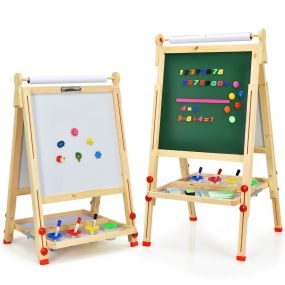 Caballete Artístico para Niños con Doble Cara 3 en 1 con Pizarra Blanca y Negra Altura Regulable Rollo de Papel con Accesorios Completos