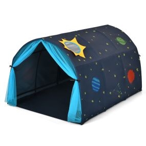 Carpa para Cama para Niños Tienda Túnel de Juego Casita Pop Up Portátil con Doble Cortina Bolsa de Transporte Azul 144 x 102 x 82 cm