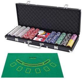 Set con 500 fichas de póker Texas Holdem y caja de aluminio negra 56 x 20 x 6 cm