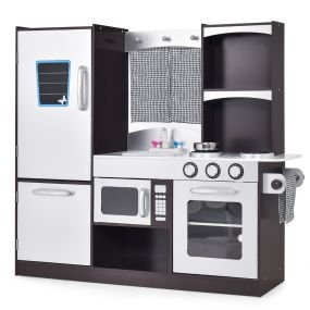 Cocina de Madera de Juguete Infantil con Refrigerador de Juguete Horno Pizarra Estufa de Juego Grifo y Fregadero 105 x 31,5 x 95 cm Café