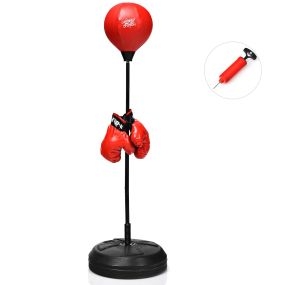 Pelota de Boxeo con Base con Altura Regulable Bomba Manual y Guantes de Boxeo para Adultos Niños 8+ Negro y Rojo 43 x 11 x 120-154 cm