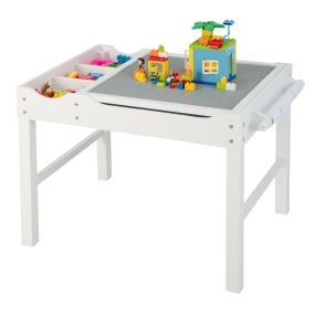 Mesa de Actividades Infantil de Madera con Tablero Reversible Compartimentos y Portarrollos 86,5 x 60 x 57 cm-Blanco