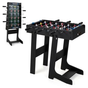 Mesa de futbolín plegable negra con asas, marcador y 2 pelotas para fiestas y juegos de grupo