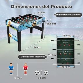 Futbolín de Mesa de 94 cm para Niños y Adultos con Marcador y Patas Extraíbles para Sala de Juegos Fiestas y Metegol 94 x 51 x 68,5 cm
