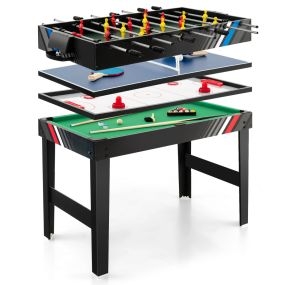 Mesa de Juegos Múltiples 4 en 1 Mesa de Futbolín de 125 cm con Billar Air Hockey y Tenis de Mesa con Accesorios para Sala de Juegos Bares
