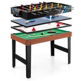Mesa de Juegos 4 en 1 con Futbolín Billar Air Hockey y Tenis de Mesa para Sala de Juegos Natural