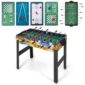 Juego de 12 en 1 de Mesa de Combinado con Futbolín Air Hockey Piscina Ping Pong Ajedrez Bolos y Tejo para Hogar 121 x 105 x 90,5 cm