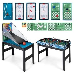 Juego de Mesa Multijuegos 14 en 1 Kit Combinado de Baloncesto y Futbolín con Hockey Billar Ping Pong Bolos Tejo Ajedrez Damas y Backgammon