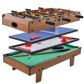 Mesa de Juego 4 en 1 con Futbolín Billar Ping Pong y Hockey Accesorios Completos para Niños y Adultos para Hogar y Sala de Juegos Madera