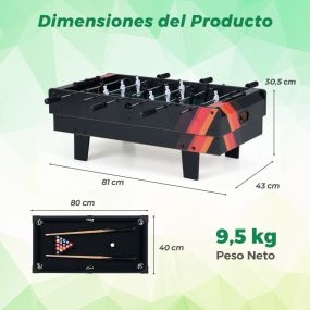 Mesa de Juego 4 en 1 con Futbolín Billar Ping Pong y Hockey Accesorios Completos para Niños y Adultos para Hogar y Sala de Juegos Negro