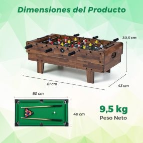 Mesa de Juego 4 en 1 con Futbolín Billar Ping Pong y Hockey Accesorios Completos para Niños y Adultos para Hogar y Sala de Juegos Café