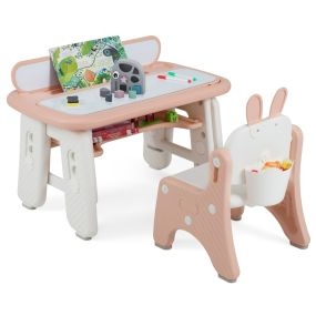 Juego de Mesa de Arte y Silla para Niños con Estante Tapa Abatible Pizarra Magnética Borrable y 3 Altura Ajustable para Dibujar Rosa