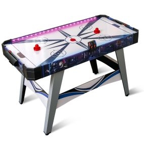 Mesa de hockey de aire con luces LED, 2 empujadores y discos, motor 12V, 137 x 65 x 86 cm, azul