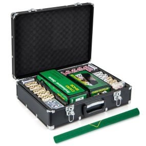 Juego de 600 fichas de póquer con estuche, 6 barajas, 5 dados y 3 botones, fieltro negro