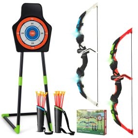 Juego de Juguetes de Tiro con Arco 20 Flechas de Ventosa Objetivo de Pie o Colgante Regalo para Niños