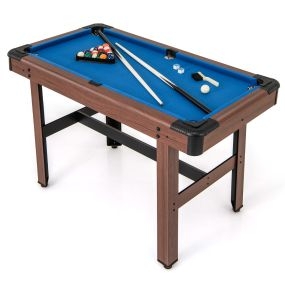 Mesa de Billar de 122 cm para Niños y Adultos Mesa de Madera con Juego de Bolas 2 Palos de Billar 2 Tizas Triángulo Cepillo para Bar Azul