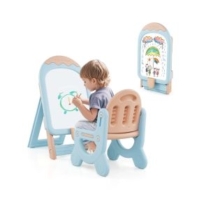 Caballete de Arte Plegable de Altura Ajustable con Silla Rotuladores Borrador en Seco Juguetes Magnéticos para Niños Mayores de 1 Años Azul