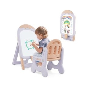 Caballete de Arte Plegable de Altura Ajustable con Silla Rotuladores Juguetes Magnéticos para Niños Mayores de 1 Años Púrpura