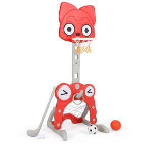 Canasta de baloncesto infantil multijuego ajustable diseño de zorro rojo 53 x 54 x 118-148 cm interior y exterior 3+ años