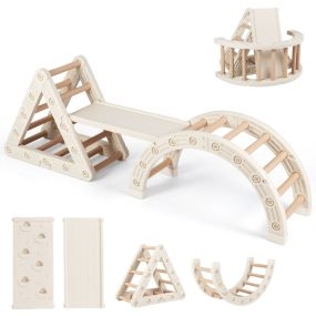 Set de Triángulo para Niños Juguetes de Escalada Montessori 5 en 1 con Trepador en Forma de Triángulo Arco y Escalera Doble Café