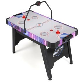 Mesa de Hockey de Aire con Marcador Digital LED Motor Potente de 12V 2 Discos y 2 Empujadores para Sala de Juegos 144 x 68 x 81 cm Blanco