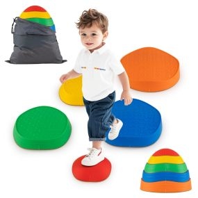 Piedras de Equilibrio para Niños 5 Piezas con Superficie Antideslizante y Bolsa de Almacenamiento para Habilidades Motoras Fuerza Multicolor