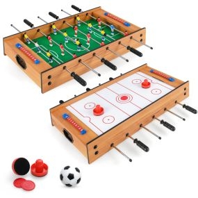 2 en 1 Mesa Multijuegos Mesa de Futbolín y Air Hockey con 18 Jugadores para Niños y Adultos 69 x 36 x 10 cm Natural