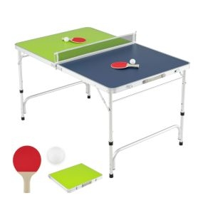 Mesa de Ping Pong Portátil 120 x 76 cm Set Mini de Tenis de Mesa Plegable para Niños y Adultos con Red 2 Paletas 2 Pelotas Altura Verde