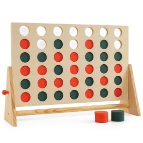 Juego 4 en Línea con 42 Fichas y Marco de Madera de Pino para Interior y Exterior Familia Niños Adolescentes Adultos Natural